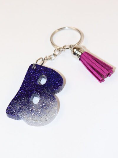 Customized Gifts Keychain glitter letter B keychain in purple-glass 6 near me