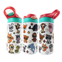 This kids’ bottle is suitable for young children. By pressing the button as the lid opens up a rubber straw pops out. This kids’ bottle is featuring an array of wild animals in cartoon style. You can see a panda, snake, rabbit, dolphin, fox and many more cute little friendly animals. Customized Bottle Gifts