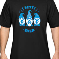 black t-shirt gift for men with gnomes in blue & white and text which says "Best Dad Ever".