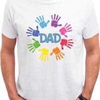 dad t-shirt with colourful handprints, gift for dad for father's day