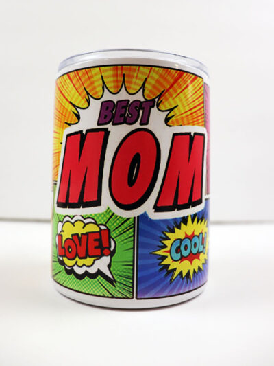 travel mug in comic bubble style for mom