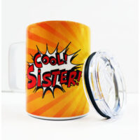 comic style travel mug gift for sister