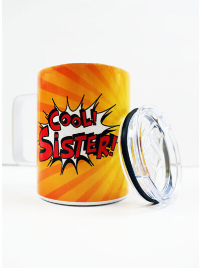 comic style travel mug gift for sister