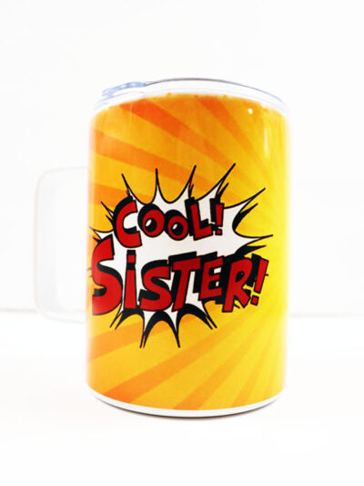 comic style travel mug gift for sister